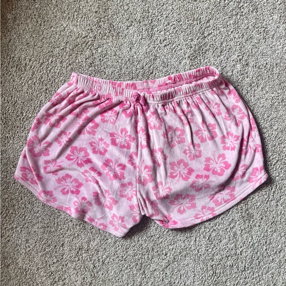 Pink Tropical Floral Bow Detail Lounge Shorts Size L-XL